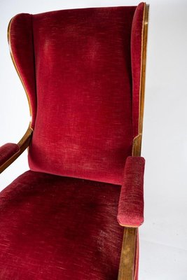 Red Velvet and Mahogany Armchair by Frits Henningsen-UY-853726