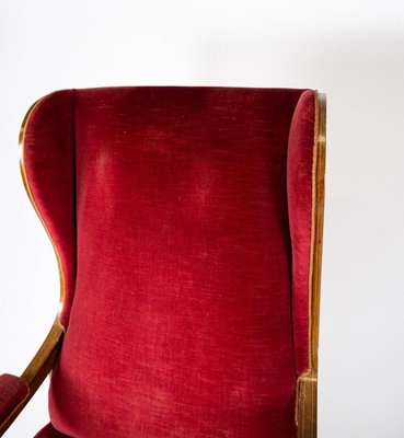 Red Velvet and Mahogany Armchair by Frits Henningsen-UY-853726