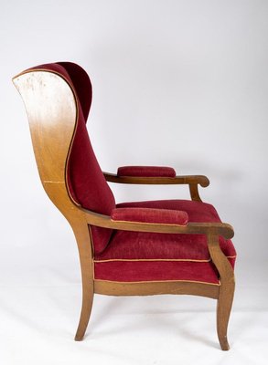 Red Velvet and Mahogany Armchair by Frits Henningsen-UY-853726