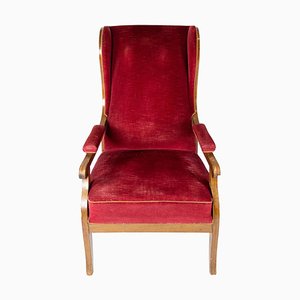 Red Velvet and Mahogany Armchair by Frits Henningsen-UY-853726