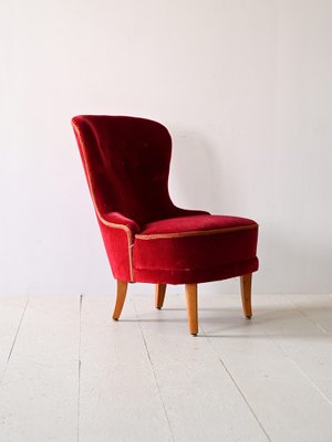 Red Velvet Armchair, 1940s-QWP-1816373