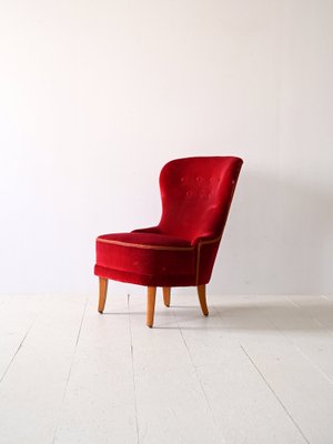 Red Velvet Armchair, 1940s-QWP-1816373