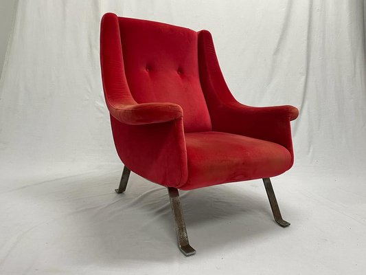 Red Velvet Armchair, 1960s-FDH-1819538