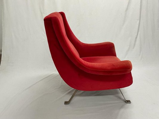 Red Velvet Armchair, 1960s-FDH-1819538