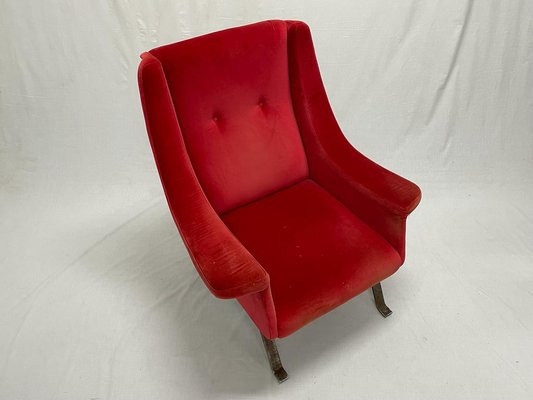 Red Velvet Armchair, 1960s-FDH-1819538