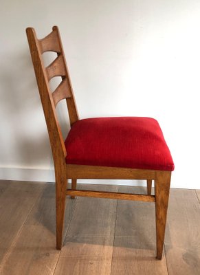 Red Velvet Oak Dining Chairs, Set of 6-BA-1365381