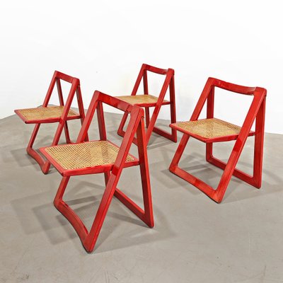 Red Vienna Straw Folding Chairs Mod. Trieste by A. Jacober and p.daniello for Bazzani, 1970s, Set of 4-PRS-2043319