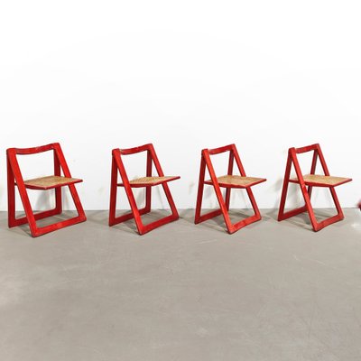 Red Vienna Straw Folding Chairs Mod. Trieste by A. Jacober and p.daniello for Bazzani, 1970s, Set of 4-PRS-2043319