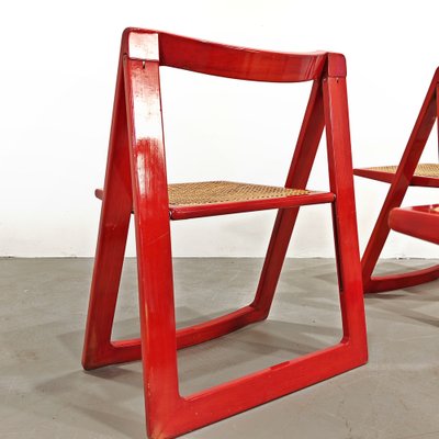 Red Vienna Straw Folding Chairs Mod. Trieste by A. Jacober and p.daniello for Bazzani, 1970s, Set of 4-PRS-2043319