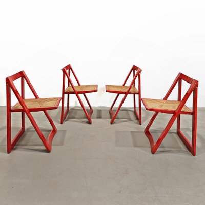 Red Vienna Straw Folding Chairs Mod. Trieste by A. Jacober and p.daniello for Bazzani, 1970s, Set of 4-PRS-2043319