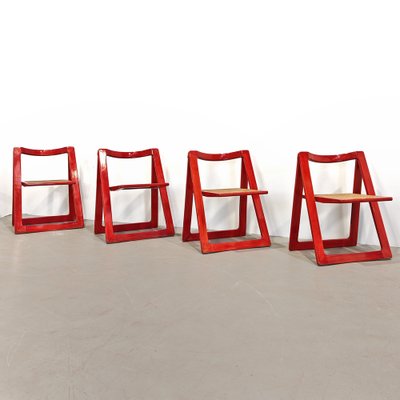 Red Vienna Straw Folding Chairs Mod. Trieste by A. Jacober and p.daniello for Bazzani, 1970s, Set of 4-PRS-2043319