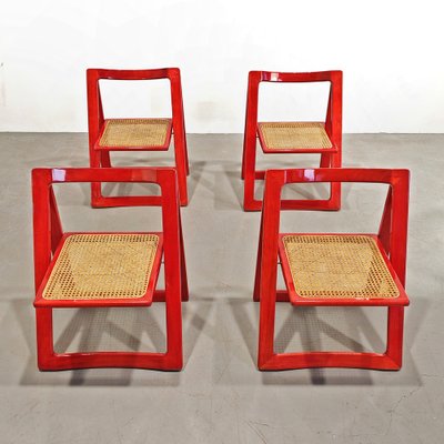 Red Vienna Straw Folding Chairs Mod. Trieste by A. Jacober and p.daniello for Bazzani, 1970s, Set of 4-PRS-2043319