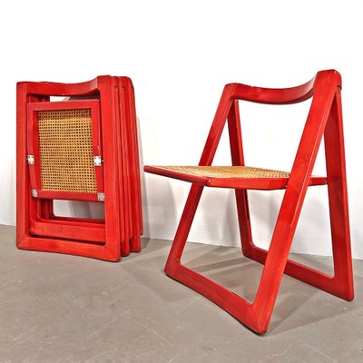 Red Vienna Straw Folding Chairs Mod. Trieste by A. Jacober and p.daniello for Bazzani, 1970s, Set of 4-PRS-2043319