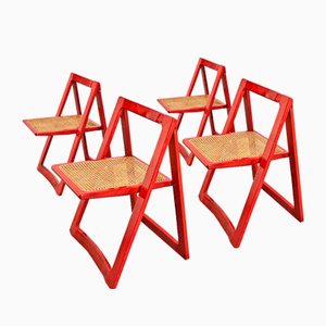 Red Vienna Straw Folding Chairs Mod. Trieste by A. Jacober and p.daniello for Bazzani, 1970s, Set of 4-PRS-2043319