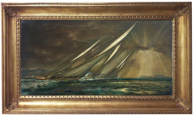 Regatta in the Gulf, English School, 2006, Oil on Canvas, Framed-YUW-1312108