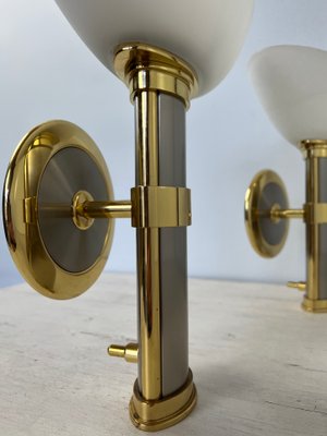 Regency Brass and Stainless Steel Wall Lights from B+M Leuchten, Germany, Set of 2-WZZ-1347564