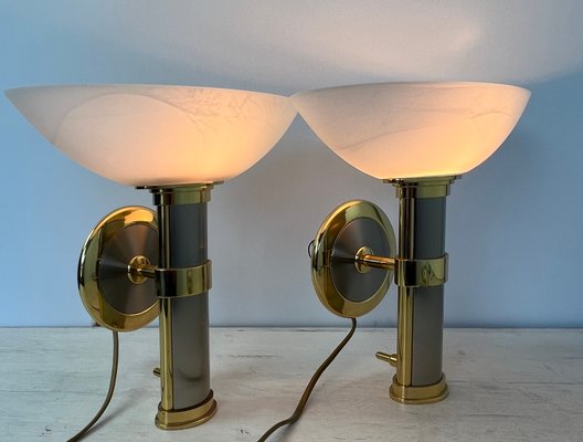 Regency Brass and Stainless Steel Wall Lights from B+M Leuchten, Germany, Set of 2-WZZ-1347564