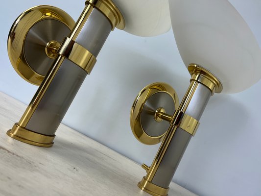 Regency Brass and Stainless Steel Wall Lights from B+M Leuchten, Germany, Set of 2-WZZ-1347564