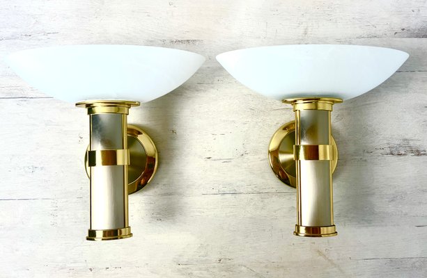 Regency Brass and Stainless Steel Wall Lights from B+M Leuchten, Germany, Set of 2-WZZ-1347564