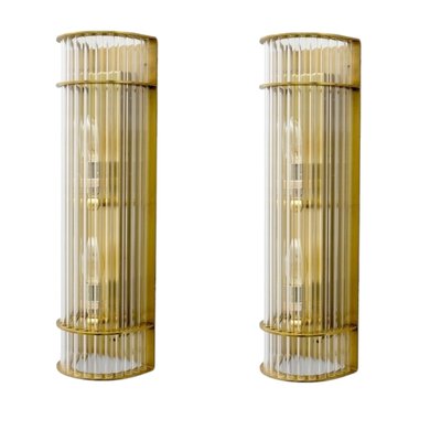 Regency Hollywood Style Gilt Brass and Crystal Wall Lights, 2010s, Set of 2-TCS-1799017