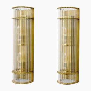 Regency Hollywood Style Gilt Brass and Crystal Wall Lights, 2010s, Set of 2-TCS-1799017