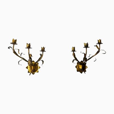 Regency Italian Floral Sconces in Metallic, 1950s, Set of 2-EJE-1327973