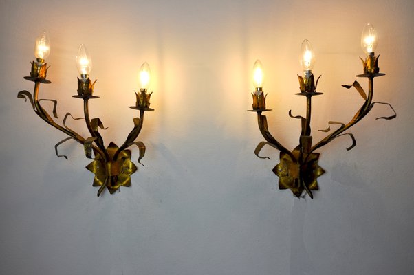 Regency Italian Floral Sconces in Metallic, 1950s, Set of 2-EJE-1327973