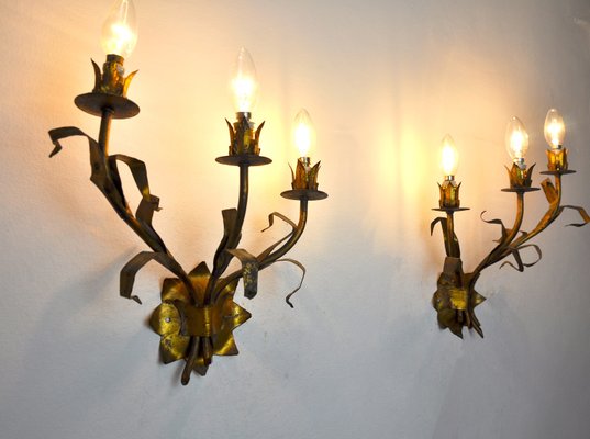 Regency Italian Floral Sconces in Metallic, 1950s, Set of 2-EJE-1327973