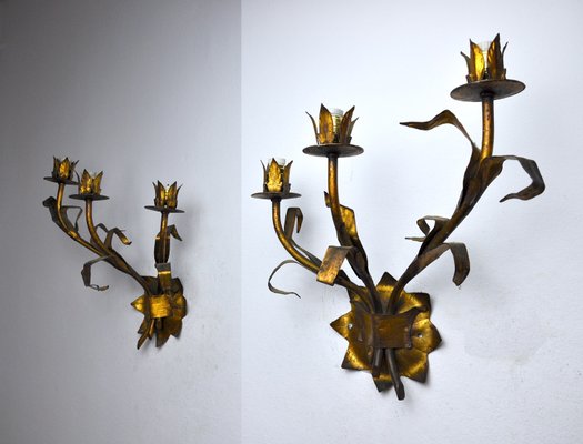 Regency Italian Floral Sconces in Metallic, 1950s, Set of 2-EJE-1327973