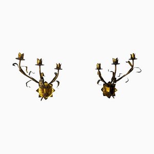 Regency Italian Floral Sconces in Metallic, 1950s, Set of 2-EJE-1327973