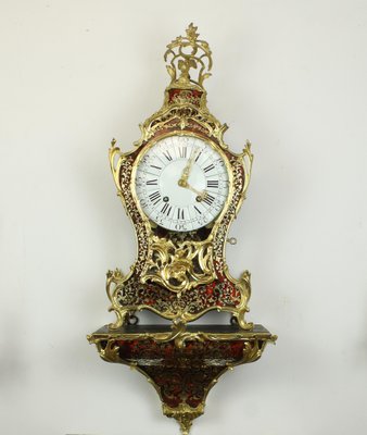 Regency or Louis XV Boulle Cartel Clock on Console by Gribelin, Paris, Early 18th Century, Set of 2-KMT-1191633