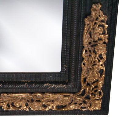 Regency Rectangular Handcrafted Black Gold Foil Wood Mirror, Spain, 1970s-UZ-968379