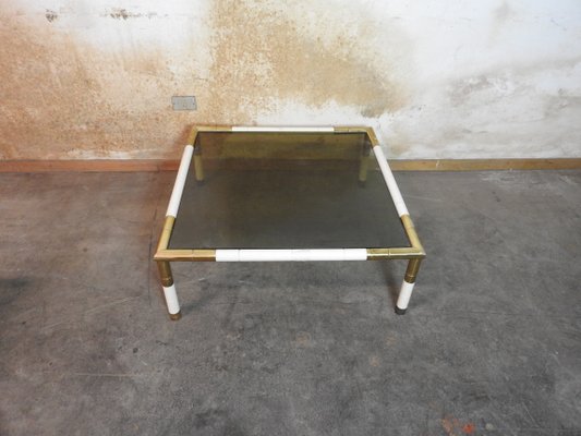 Regency Style Brass and Smoked Glass Coffee Table from Banci, 1970s-ZLY-646924