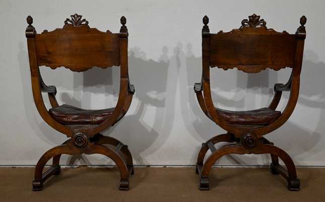 Renaissance Dagobert Curule Armchairs, Late 19th Century, Set of 2-RVK-1440569