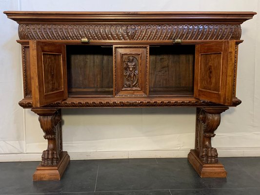 Renaissance Florentine Sculpted Wood Credenza, 1890s-IJR-1395703