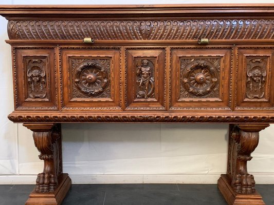 Renaissance Florentine Sculpted Wood Credenza, 1890s-IJR-1395703