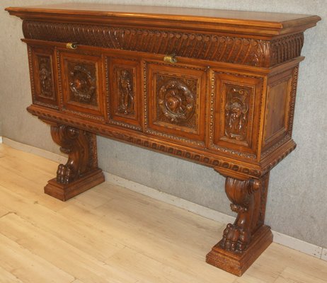 Renaissance Florentine Sculpted Wood Credenza, 1890s-IJR-1395703