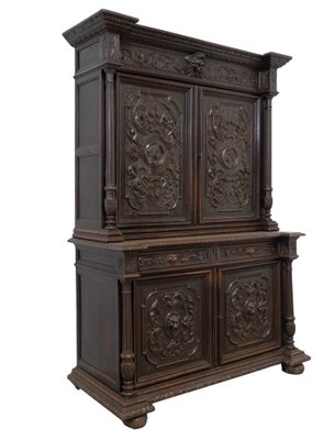 Renaissance Revival Oak 2-Part Buffet Cabinet, France, Mid-19th Century-RIU-1047620