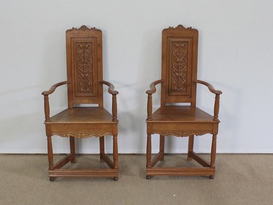 Renaissance Style Caquetoires Armchairs in Blond Oak, Late 19th Century, Set of 2-RVK-1003540