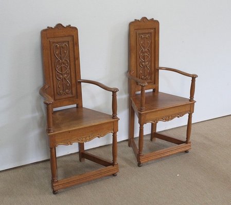 Renaissance Style Caquetoires Armchairs in Blond Oak, Late 19th Century, Set of 2-RVK-1003540