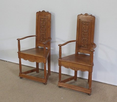 Renaissance Style Caquetoires Armchairs in Blond Oak, Late 19th Century, Set of 2-RVK-1003540