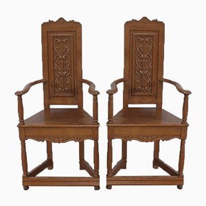 Renaissance Style Caquetoires Armchairs in Blond Oak, Late 19th Century, Set of 2-RVK-1003540