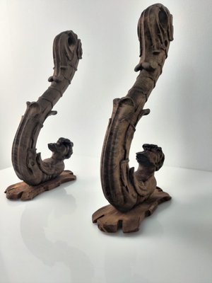 Renaissance Style Curtain Holders Carved in Wood, 1800s, Set of 2-JJT-1093530