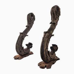 Renaissance Style Curtain Holders Carved in Wood, 1800s, Set of 2-JJT-1093530