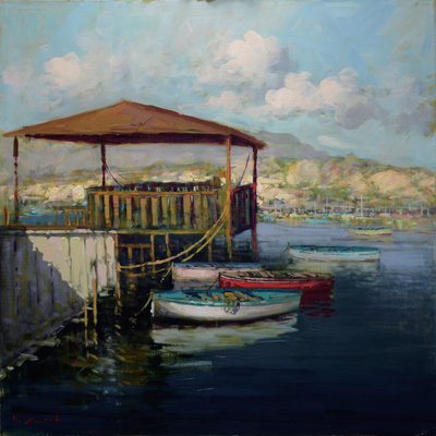 Renato Criscuolo, Barche a Sorrento, Oil on Canvas-VHF-1049420