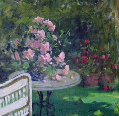 Renato Criscuolo, In giardino, 1990s, Original Oil on Canvas, Framed-VHF-1751749