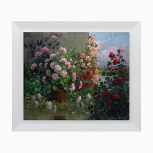 Renato Criscuolo, in the Garden of Home, Oil on Canvas, Framed, Early 2000s, Italy-VHF-1269346