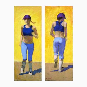 Renato Criscuolo, Jogging/Return Jogging, Italy, Late 2000s, Oil on Canvas, Set of 2-VHF-1286412