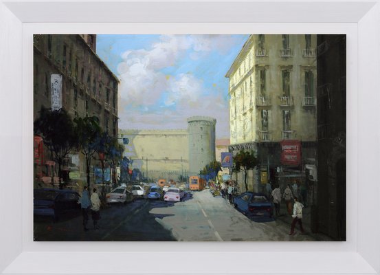 Renato Criscuolo, Towards Piazza Municipio (Naples), Oil on Canvas, Framed, 2000s, Italy-VHF-1269366