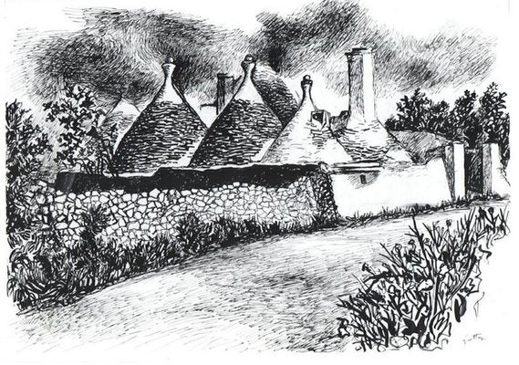 Renato Guttuso, Trulli in Alberobello, Ink Drawing, 1978-9-ZCI-1762336